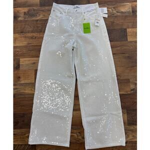 Sam Edelman 90s Wide Leg Sequined White Jeans Pant Womens 29 NWT